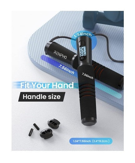 RENPHO R-Q001 Smart Jump Rope, Bluetooth App Tracking, LCD Display, 3 Modes, Adjustable 3m — Black