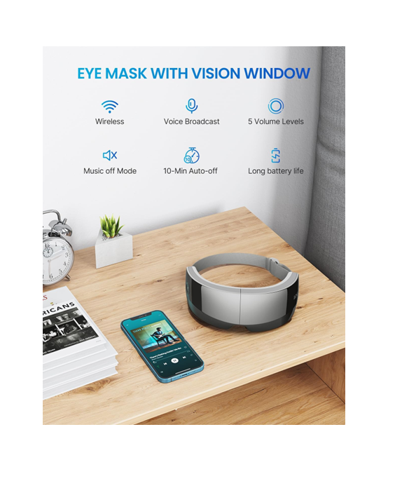 RENPHO True View Eye & Temple Massager, 5 Modes, Heat, Bluetooth, Rechargeable, Foldable — Grey
