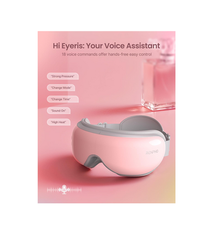 RENPHO Eye Massager with Heat & Bluetooth, 5 Modes, Rechargeable, Foldable — Pink