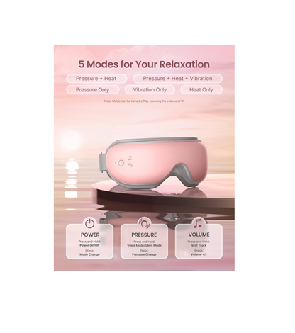 RENPHO Eye Massager with Heat & Bluetooth, 5 Modes, Rechargeable, Foldable — Pink
