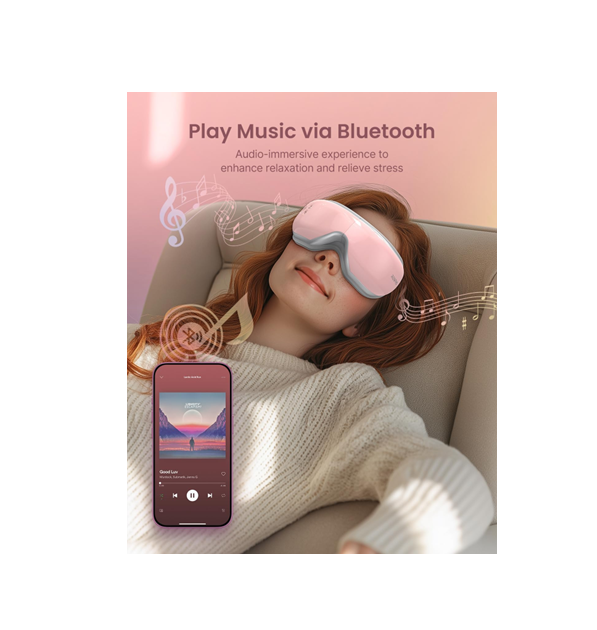 RENPHO Eye Massager with Heat & Bluetooth, 5 Modes, Rechargeable, Foldable — Pink