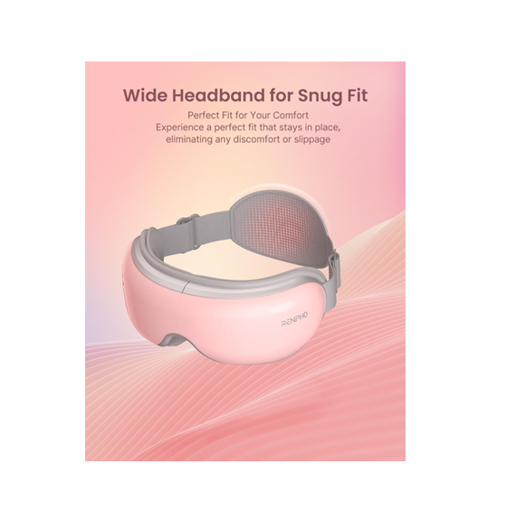 RENPHO Eye Massager with Heat & Bluetooth, 5 Modes, Rechargeable, Foldable — Pink