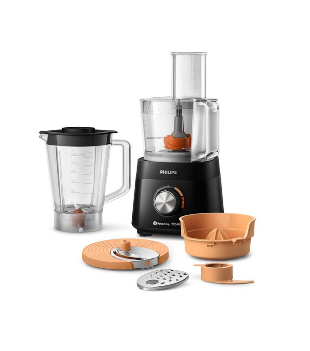 Philips 5000 Series Food Processor - 750W, 1.5L Bowl Capacity, 6 Accessories, 2 Speeds - HR7302/90 Black