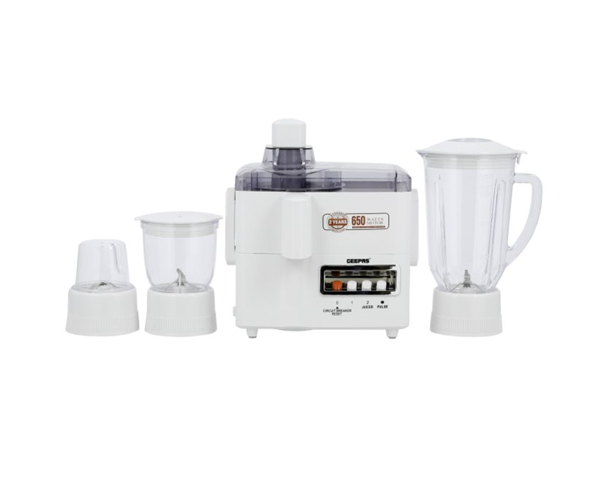 Geepas 650W 4-in-1 Food Processor- GSB6147, with Transparent Plastic Jar with Stainless Steel Blades for Blending, Mincing and Milling Function