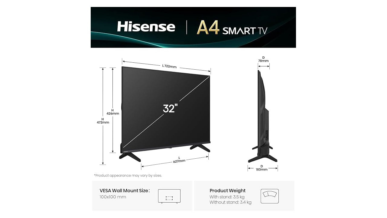 Hisense 32A4Q 32-Inch HD Smart LED TV with VIDAA OS, HDR10 & DTS Virtual:X | Black