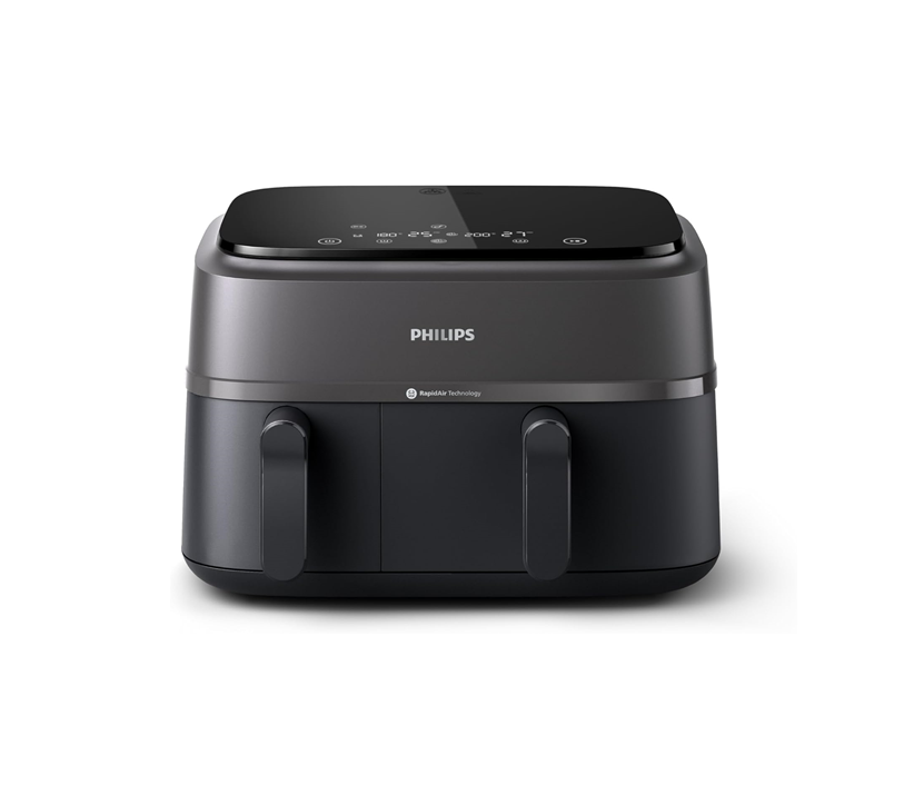 Philips Dual Basket Air Fryer 3000 Series - 2750W, 9L Capacity, 2 Basket Drawers, Touchscreen, Black - NA350/00