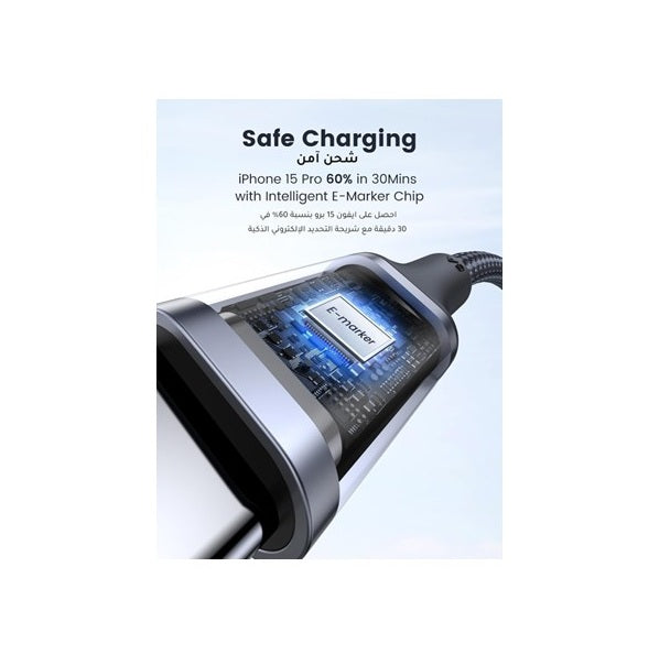 UGREEN 90120 USB-C to USB-C Cable, 3M, 100W PD Fast Charging, Braided Nylon, USB 2.0 Data