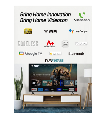 Videocon E43ELGT1100 43-Inch Edgeless Full HD Google TV, "Hey Google" Voice Remote, Chromecast Built-In, Bluetooth — Black