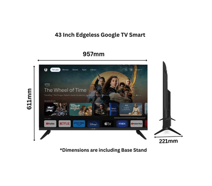 Videocon E43ELGT1100 43-Inch Edgeless Full HD Google TV, "Hey Google" Voice Remote, Chromecast Built-In, Bluetooth — Black