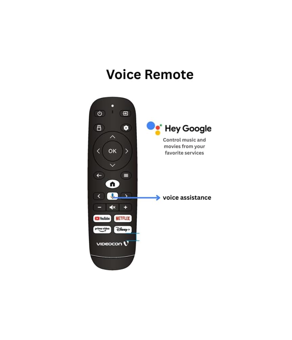 Videocon E43ELGT1100 43-Inch Edgeless Full HD Google TV, "Hey Google" Voice Remote, Chromecast Built-In, Bluetooth — Black
