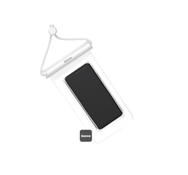 Baseus AquaGlide Waterproof Phone Pouch, IPX8 Certified to 30m, Cylindrical Slide Lock, Fits Phones up to 7.2" — White
