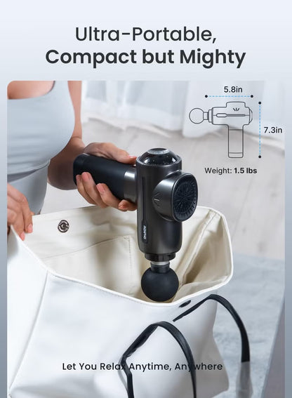 RENPHO Active Massage Gun with Heat, Percussion Muscle Massage Gun for Athletes, Handheld Deep Tissue Massager with 3200rpm, 5 Massage Head, 5 Speed, Carry Case, Body Muscle Massager Gun, Light Black