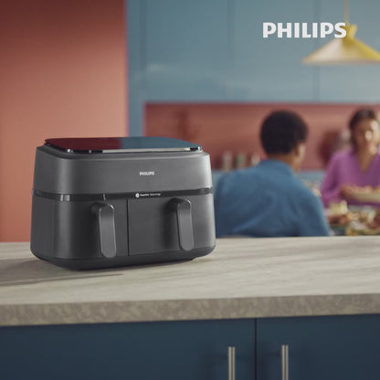 Philips Dual Basket Air Fryer 3000 Series - 2750W, 9L Capacity, 2 Basket Drawers, Touchscreen, Black - NA350/00